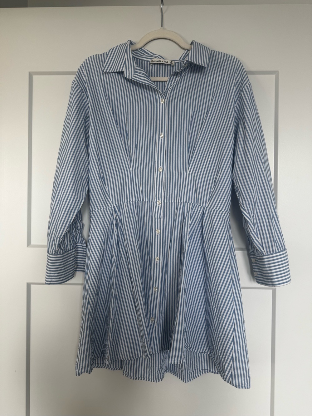Abercrombie & Fitch Light Blue and White Striped Shirt Dress
